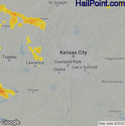 Hail Map for Shawnee, KS Region on May 15, 2022