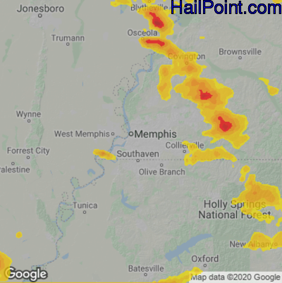 Hail Map for Memphis, TN Region on May 15, 2022 