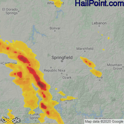 Hail Map for Springfield, MO Region on May 15, 2022