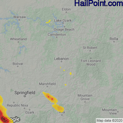 Hail Map for Lebanon, MO Region on May 15, 2022