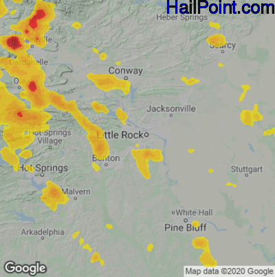 Hail Map for Little Rock, AR Region on May 15, 2022 