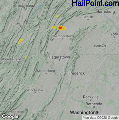 Hail Map for Hagerstown, MD Region on May 15, 2022 