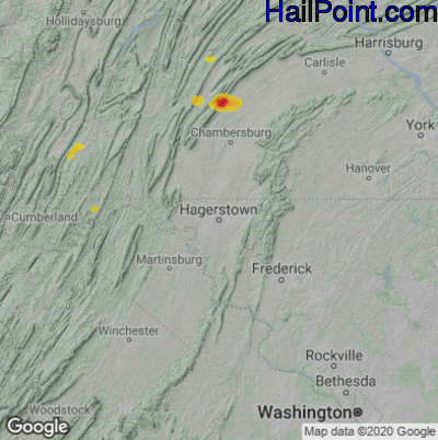 Hail Map for Hagerstown, MD Region on May 15, 2022