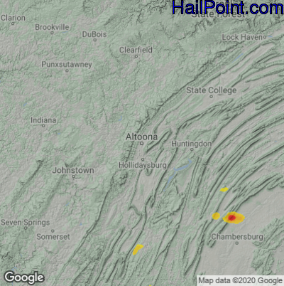 Hail Map for Altoona, PA Region on May 15, 2022