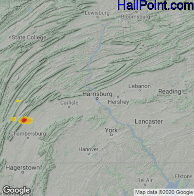 Hail Map for Harrisburg, PA Region on May 15, 2022