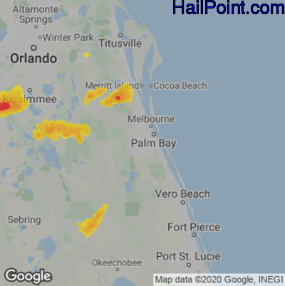 Hail Map for Palm Bay, FL Region on May 15, 2022
