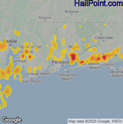 Hail Map for Pensacola, FL Region on May 15, 2022