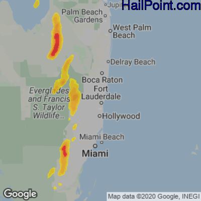 Hail Map for Fort Lauderdale, FL Region on May 15, 2022