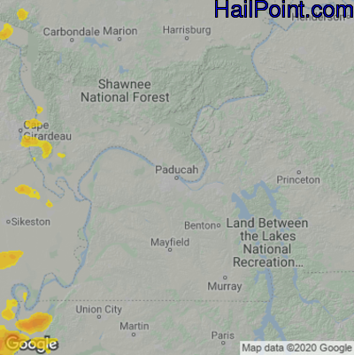 Hail Map for Paducah, KY Region on May 15, 2022