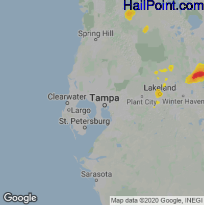 Hail Map for Tampa, FL Region on May 15, 2022 