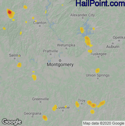 Hail Map for Montgomery, AL Region on May 15, 2022