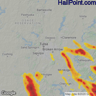 Hail Map for Tulsa, OK Region on May 15, 2022 