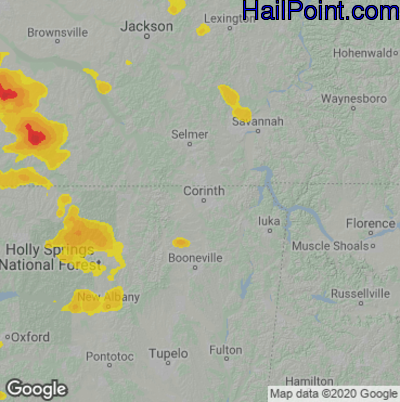 Hail Map for Corinth, MS Region on May 15, 2022
