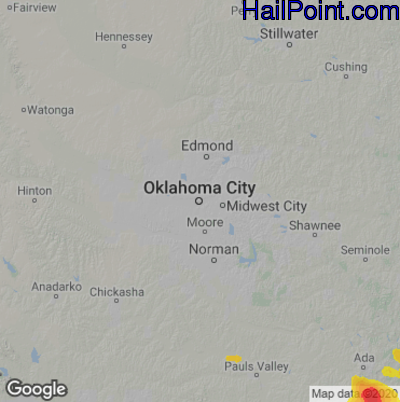 Hail Map for Oklahoma City, OK Region on May 15, 2022