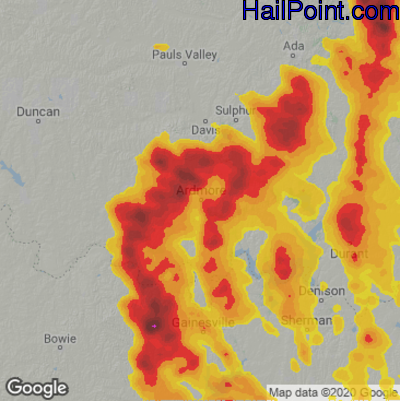 Hail Map for Ardmore, OK Region on May 15, 2022 