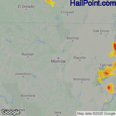Hail Map for Monroe, LA Region on May 16, 2022
