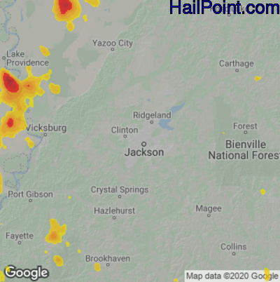 Hail Map for Jackson, MS Region on May 16, 2022 