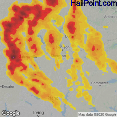 Hail Map for Sherman, TX Region on May 16, 2022 