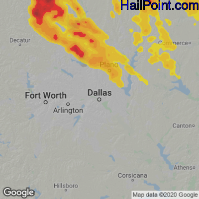 Hail Map for Dallas, TX Region on May 16, 2022 