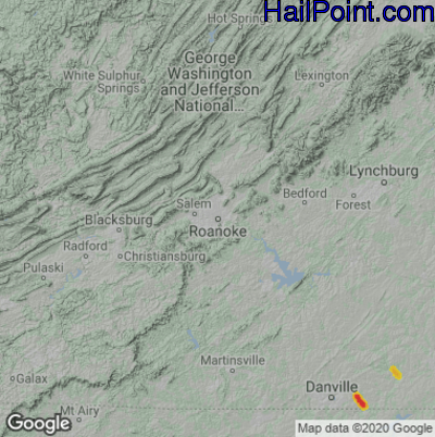 Hail Map for Roanoke, VA Region on May 16, 2022