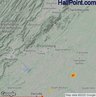 Hail Map for Lynchburg, VA Region on May 16, 2022