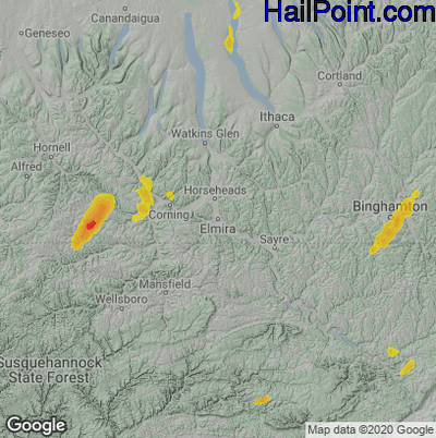Hail Map for Elmira, NY Region on May 16, 2022