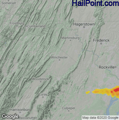 Hail Map for Winchester, VA Region on May 16, 2022 