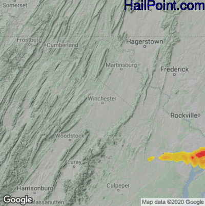 Hail Map for Winchester, VA Region on May 16, 2022