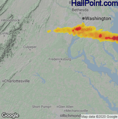 Hail Map for Fredericksburg, VA Region on May 16, 2022 