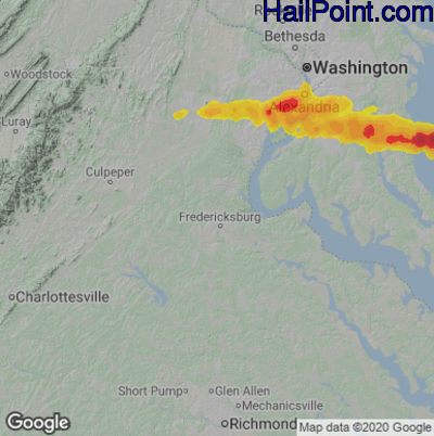 Hail Map for Fredericksburg, VA Region on May 16, 2022