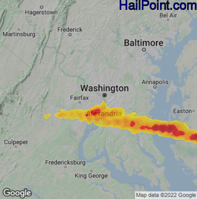 Hail Map for Arlington, VA Region on May 16, 2022 