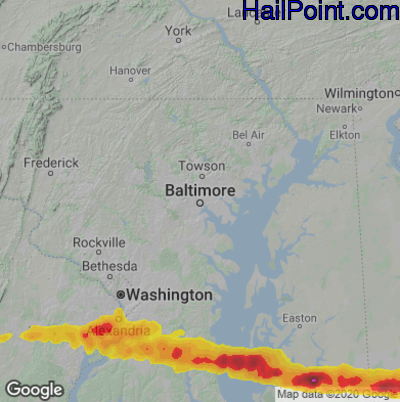 Hail Map for Baltimore, MD Region on May 16, 2022 