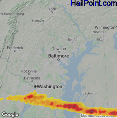 Hail Map for Baltimore, MD Region on May 16, 2022
