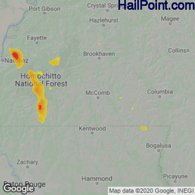 Hail Map for McComb, MS Region on May 16, 2022