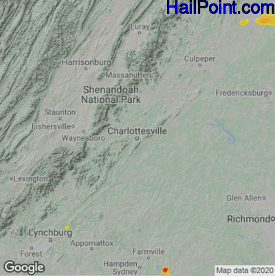 Hail Map for Charlotttesville, VA Region on May 16, 2022