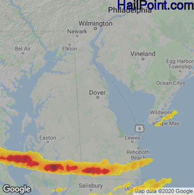 Hail Map for Dover, DE Region on May 16, 2022