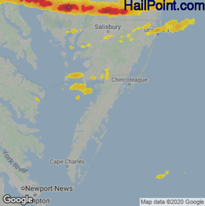 Hail Map for Parksley, DE Region on May 16, 2022