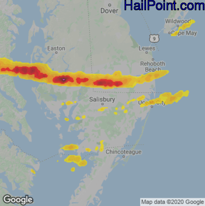 Hail Map for Salisbury., MD Region on May 16, 2022