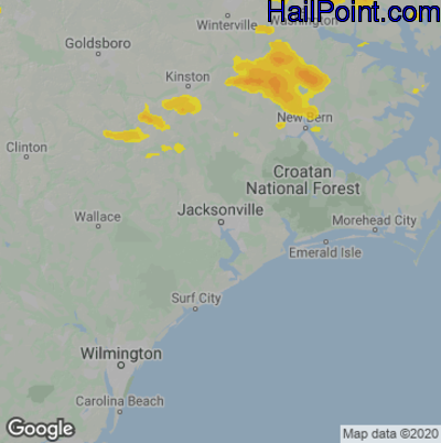 Hail Map for Jacksonville, NC Region on May 16, 2022