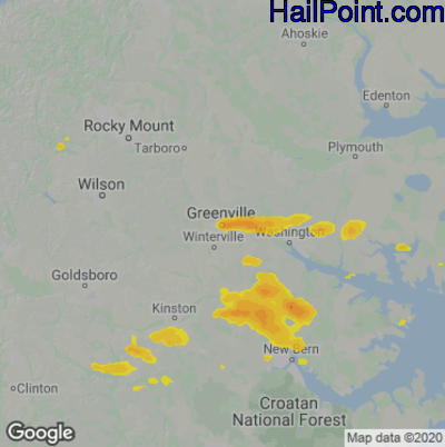 Hail Map for Greenville, NC Region on May 16, 2022