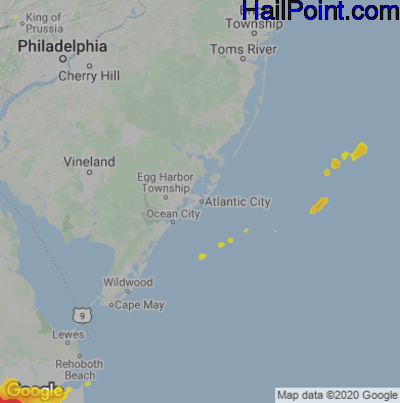 Hail Map for Atlantic City, NJ Region on May 16, 2022