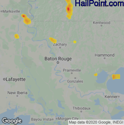 Hail Map for Baton Rouge, LA Region on May 16, 2022