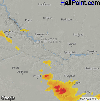 Hail Map for Grand Island, NE Region on May 17, 2022