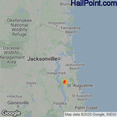Hail Map for Jacksonville, FL Region on May 17, 2022