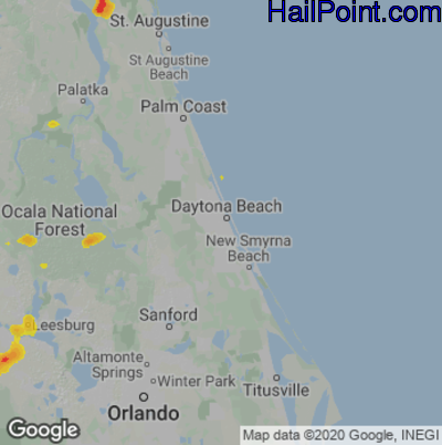 Hail Map for Daytona Beach, FL Region on May 17, 2022