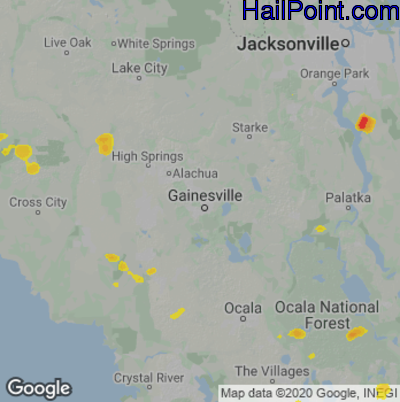 Hail Map for Gainesville, FL Region on May 17, 2022