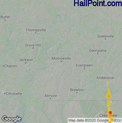 Hail Map for Monroeville, AL Region on May 17, 2022
