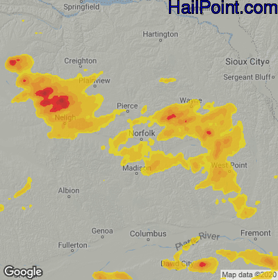 Hail Map for Norfolk, NE Region on May 17, 2022