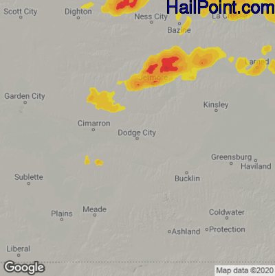 Hail Map for Dodge City, KS Region on May 17, 2022