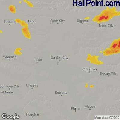 Hail Map for Garden City, KS Region on May 17, 2022